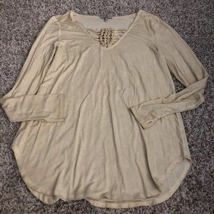 Bke Lace up detail neck line long sleeve Size Medium Pull Over Knit Top